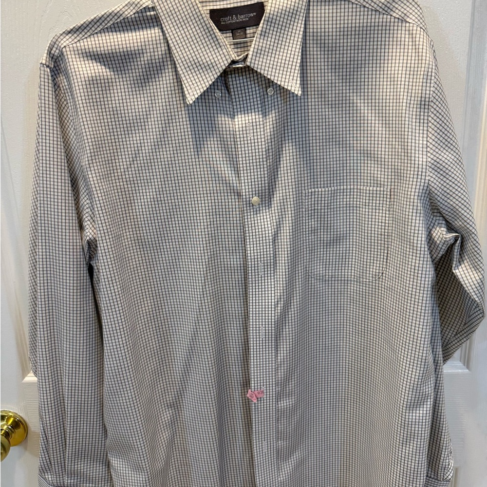croft & barrow Men's White and Gray Micro-Check Dress Shirt
